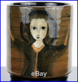 POLIA PILLIN brown vase with woman holding two birds, and deer and tree