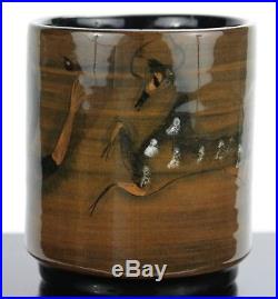 POLIA PILLIN brown vase with woman holding two birds, and deer and tree