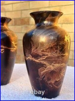 Pair Of Tony Laverick Vases With Black, Gold & Copper Tones And Patterns Pair Of Tony Laverick Vases With Black, Gold & Copper Tones And Patterns