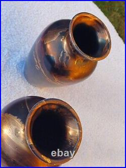 Pair Of Tony Laverick Vases With Black, Gold & Copper Tones And Patterns Pair Of Tony Laverick Vases With Black, Gold & Copper Tones And Patterns