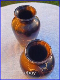 Pair Of Tony Laverick Vases With Black, Gold & Copper Tones And Patterns Pair Of Tony Laverick Vases With Black, Gold & Copper Tones And Patterns