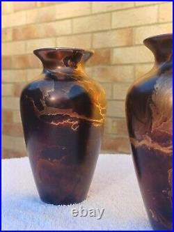 Pair Of Tony Laverick Vases With Black, Gold & Copper Tones And Patterns Pair Of Tony Laverick Vases With Black, Gold & Copper Tones And Patterns