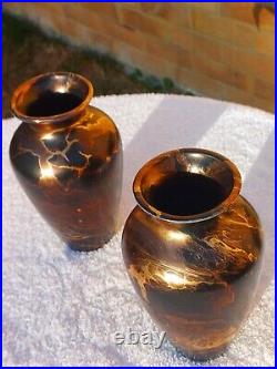 Pair Of Tony Laverick Vases With Black, Gold & Copper Tones And Patterns Pair Of Tony Laverick Vases With Black, Gold & Copper Tones And Patterns