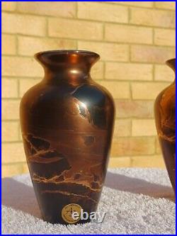Pair Of Tony Laverick Vases With Black, Gold & Copper Tones And Patterns Pair Of Tony Laverick Vases With Black, Gold & Copper Tones And Patterns