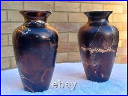 Pair Of Tony Laverick Vases With Black, Gold & Copper Tones And Patterns Pair Of Tony Laverick Vases With Black, Gold & Copper Tones And Patterns