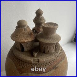 Pair Studio Art Pottery Ceramic Lidded Vases Brown/Beige Signed PH Mark