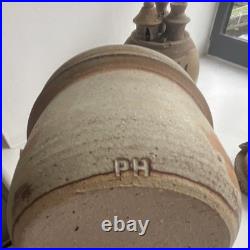 Pair Studio Art Pottery Ceramic Lidded Vases Brown/Beige Signed PH Mark