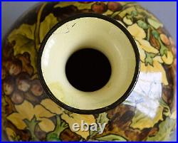 Pair Victorian Antique Doulton Lambeth Faience Pottery Vases Botanical Art