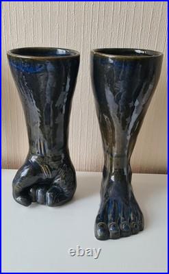 Pair of Signed Studio Pottery Hand & Foot Vases Sculptural Ceramic 35cm