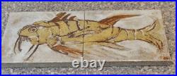 Pair of vintage studio pottery tiles with fossil fish decoration 6 Hensman