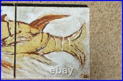 Pair of vintage studio pottery tiles with fossil fish decoration 6 Hensman