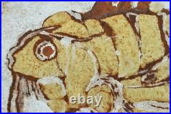 Pair of vintage studio pottery tiles with fossil fish decoration 6 Hensman