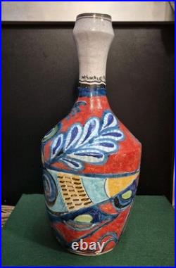 Pesimone 1973 Italian Studio Pottery Vase 19 Abstract Fish Design Signed