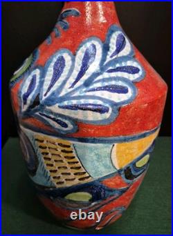 Pesimone 1973 Italian Studio Pottery Vase 19 Abstract Fish Design Signed