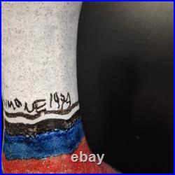 Pesimone 1973 Italian Studio Pottery Vase 19 Abstract Fish Design Signed