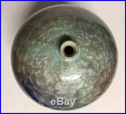 Phil Morgan Pottery Crystalline Blue and Gold Round Vase 7.75 Signed