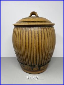 Phil Rogers Large Stoneware Lidded Vase Incised Fluting Ash Glaze 34cm #2401