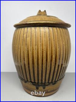 Phil Rogers Large Stoneware Lidded Vase Incised Fluting Ash Glaze 34cm #2401