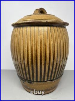 Phil Rogers Large Stoneware Lidded Vase Incised Fluting Ash Glaze 34cm #2401