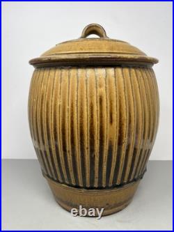 Phil Rogers Large Stoneware Lidded Vase Incised Fluting Ash Glaze 34cm #2401