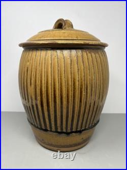 Phil Rogers Large Stoneware Lidded Vase Incised Fluting Ash Glaze 34cm #2401