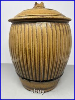 Phil Rogers Large Stoneware Lidded Vase Incised Fluting Ash Glaze 34cm #2401