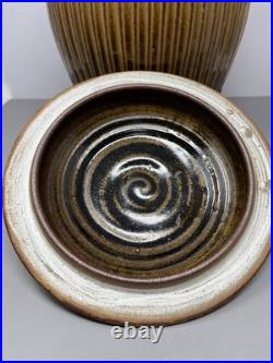 Phil Rogers Large Stoneware Lidded Vase Incised Fluting Ash Glaze 34cm #2401