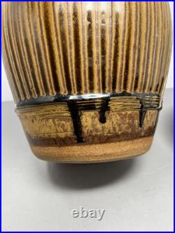 Phil Rogers Large Stoneware Lidded Vase Incised Fluting Ash Glaze 34cm #2401