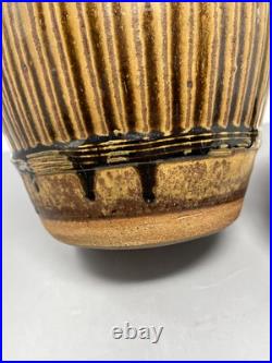 Phil Rogers Large Stoneware Lidded Vase Incised Fluting Ash Glaze 34cm #2401