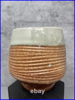 Phil Rogers Stoneware Yunomi Salt glaze & Feldspar & Impressed Decoration #2467 Phil Rogers Stoneware Yunomi Salt glaze & Feldspar & Impressed Decoration #2467