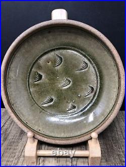 Phil Rogers Stoneware bowl 21cm Diameter Ash Green Glaze Combed Decoration #1054