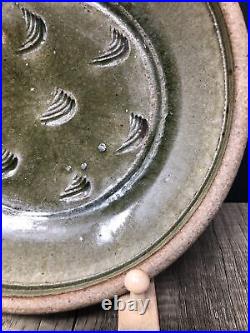 Phil Rogers Stoneware bowl 21cm Diameter Ash Green Glaze Combed Decoration #1054