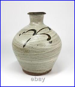 Phil Rogers Studio Pottery Ash and Hakame Glaze Vase Tenmoku Brush Decoration Phil Rogers Studio Pottery Ash and Hakame Glaze Vase Tenmoku Brush Decoration