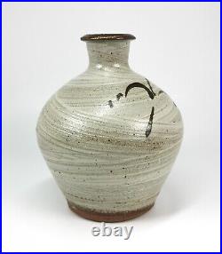 Phil Rogers Studio Pottery Ash and Hakame Glaze Vase Tenmoku Brush Decoration Phil Rogers Studio Pottery Ash and Hakame Glaze Vase Tenmoku Brush Decoration
