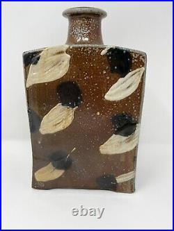 Phil Rogers slab vase / bottle abstract leaf decoration
