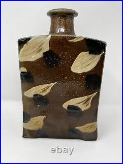Phil Rogers slab vase / bottle abstract leaf decoration