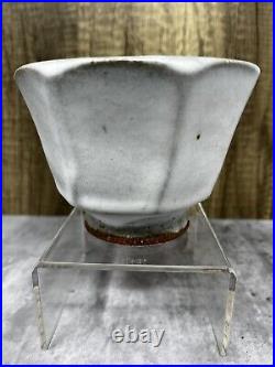 Phil Rogers stoneware tea bowl (yunomi) cream glaze with cut sides