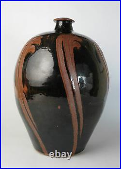 Phil Rogers studio pottery Tenmoko glaze finger wipe bottle vase