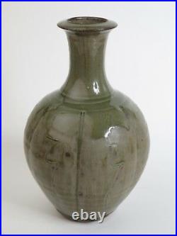 Phil Rogers studio pottery ash glazed bottle vase