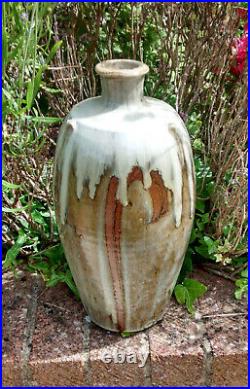 Phil Rogers studio pottery large stoneware vase nuka glaze finger wipes
