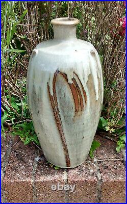 Phil Rogers studio pottery large stoneware vase nuka glaze finger wipes