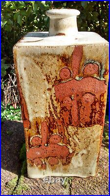 Phil Rogers studio pottery stoneware press-moulded nuka & wax resist bottle vase Phil Rogers studio pottery stoneware press-moulded nuka & wax resist bottle vase