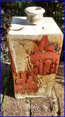 Phil Rogers studio pottery stoneware press-moulded nuka & wax resist bottle vase