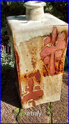 Phil Rogers studio pottery stoneware press-moulded nuka & wax resist bottle vase Phil Rogers studio pottery stoneware press-moulded nuka & wax resist bottle vase