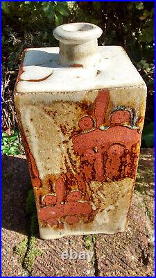 Phil Rogers studio pottery stoneware press-moulded nuka & wax resist bottle vase