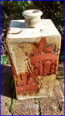 Phil Rogers studio pottery stoneware press-moulded nuka & wax resist bottle vase Phil Rogers studio pottery stoneware press-moulded nuka & wax resist bottle vase