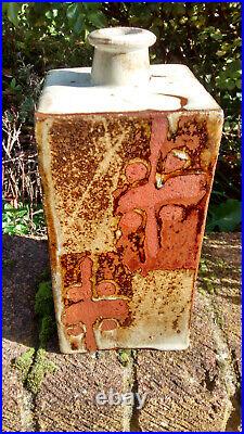 Phil Rogers studio pottery stoneware press-moulded nuka & wax resist bottle vase Phil Rogers studio pottery stoneware press-moulded nuka & wax resist bottle vase