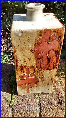 Phil Rogers studio pottery stoneware press-moulded nuka & wax resist bottle vase Phil Rogers studio pottery stoneware press-moulded nuka & wax resist bottle vase