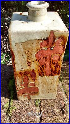 Phil Rogers studio pottery stoneware press-moulded nuka & wax resist bottle vase Phil Rogers studio pottery stoneware press-moulded nuka & wax resist bottle vase