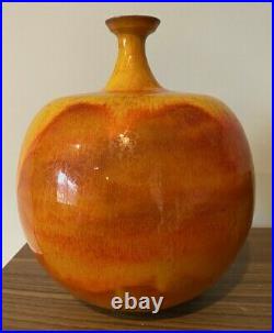 Pillin Pottery Polia William Vase Orange Bulbous Yellow MCM 1960s/70s Ball Round